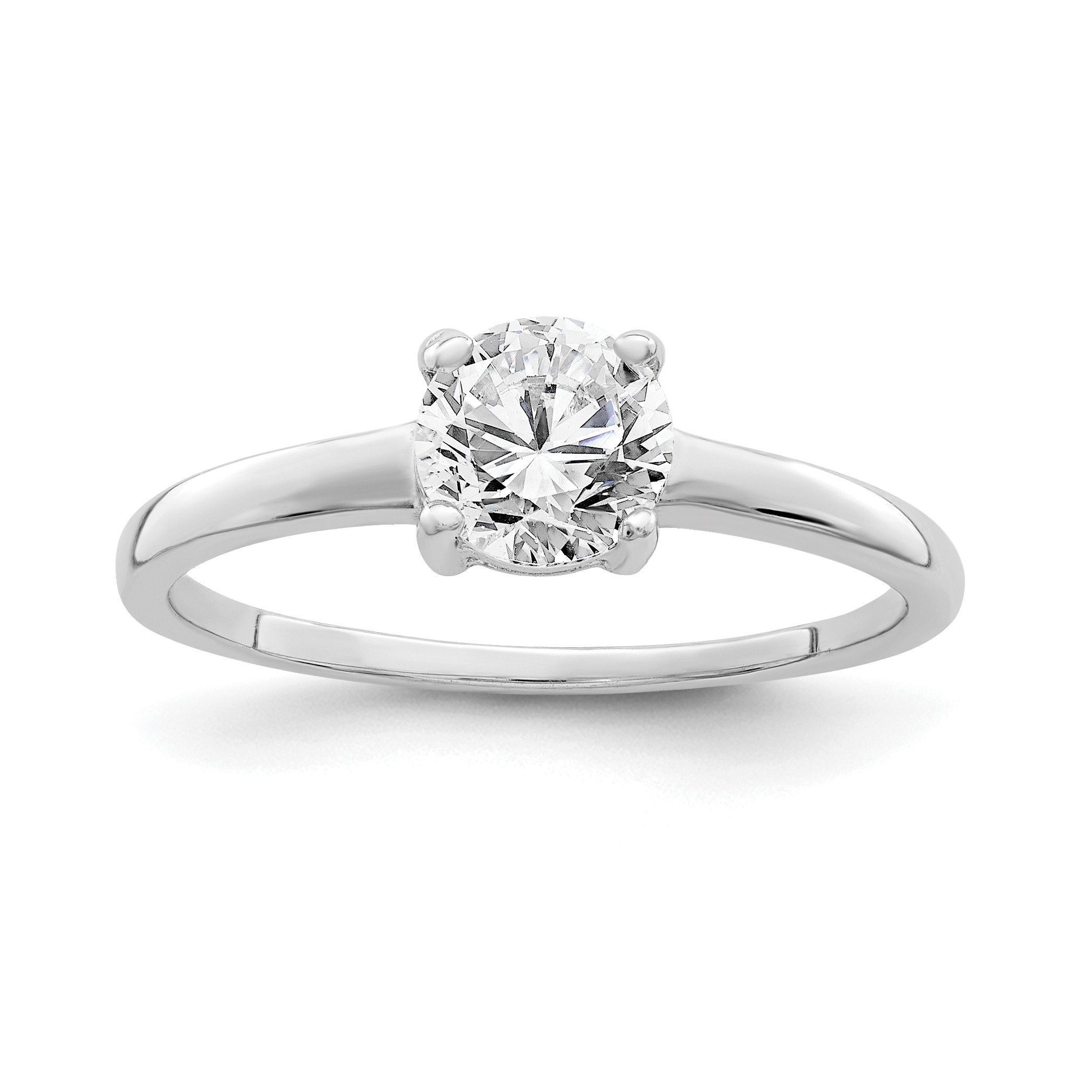 Sterling Silver Rhodium-plated Solitaire Round CZ Ring (QR457-6)