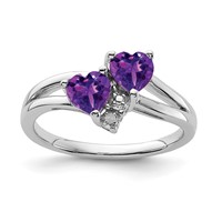 Sterling Silver Rhodium-plated Amethyst Diamond Ring view 1