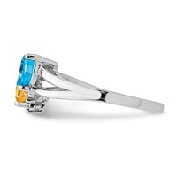 Sterling Silver Rhodium Blue Topaz & Citrine Diam. Ring view 3