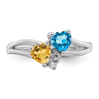 Sterling Silver Rhodium Blue Topaz & Citrine Diam. Ring view 4