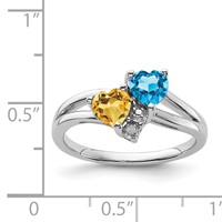 Sterling Silver Rhodium Blue Topaz & Citrine Diam. Ring view 5
