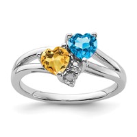 Sterling Silver Rhodium Blue Topaz & Citrine Diam. Ring view 1