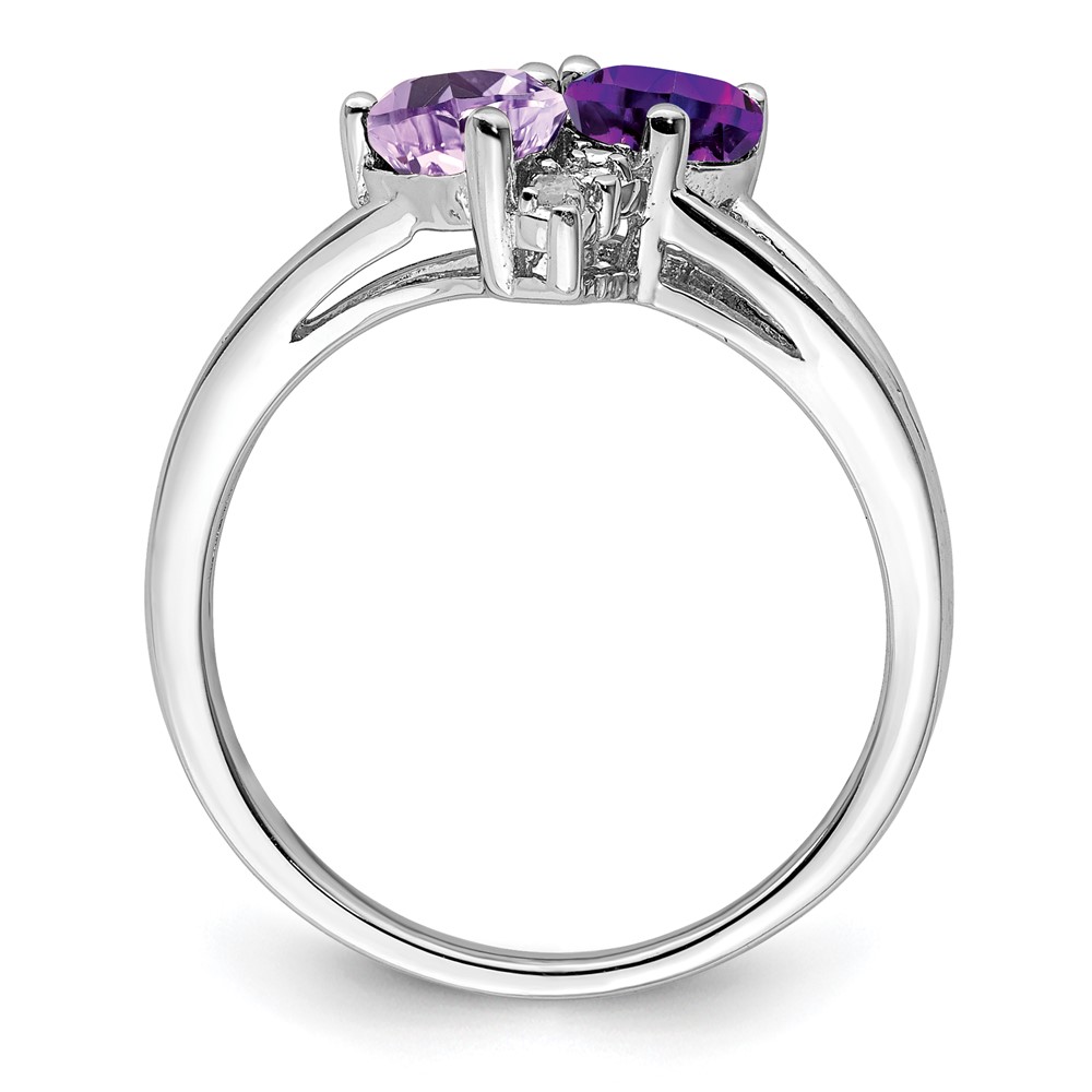 Sterling Silver Rhodium-plated Amethyst & Pink Quartz & Diamond Ring (QR4570PQ-9)