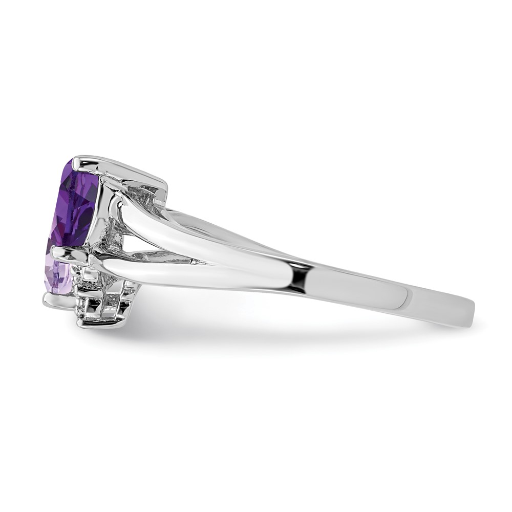 Sterling Silver Rhodium-plated Amethyst & Pink Quartz & Diamond Ring (QR4570PQ-9)