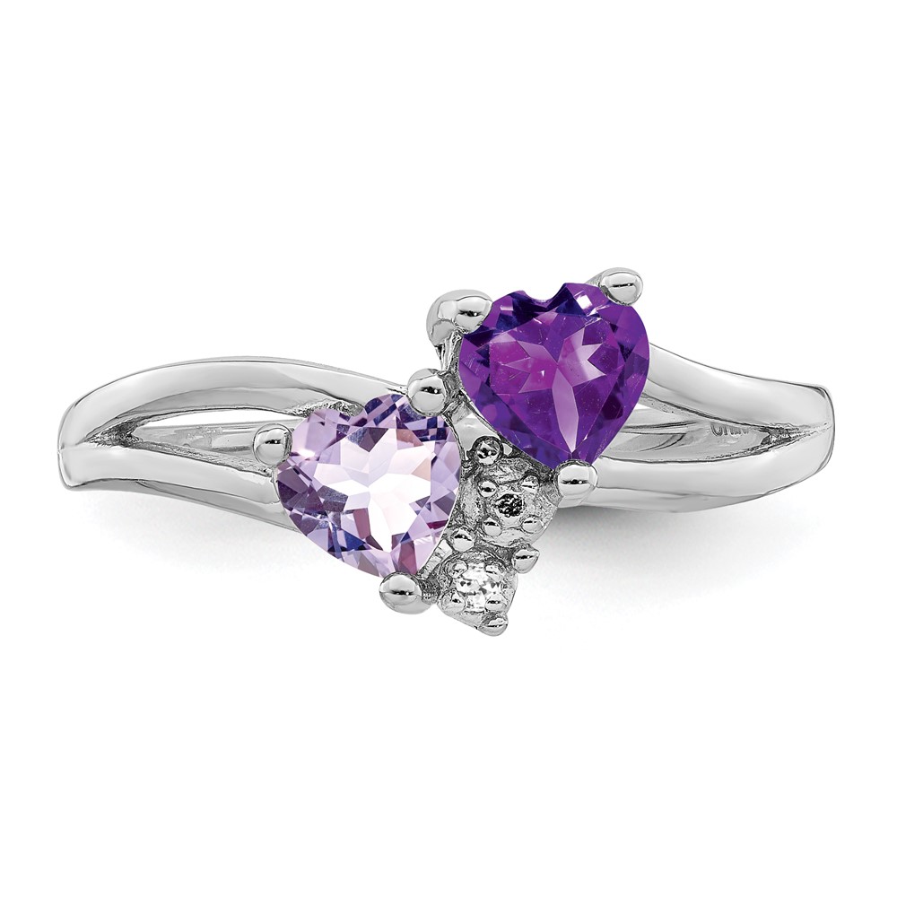 Sterling Silver Rhodium-plated Amethyst & Pink Quartz & Diamond Ring (QR4570PQ-9)