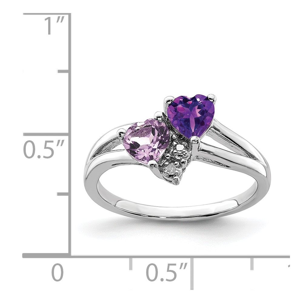 Sterling Silver Rhodium-plated Amethyst & Pink Quartz & Diamond Ring (QR4570PQ-9)