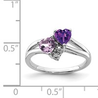 Sterling Silver Rhodium-plated Amethyst & Pink Quartz & Diamond Ring view 4