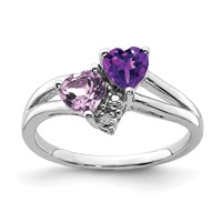 Sterling Silver Rhodium-plated Amethyst & Pink Quartz & Diamond Ring view 1
