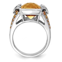 Sterling Silver Rhodium Diam. and Citrine Ring view 2