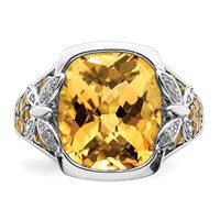 Sterling Silver Rhodium Diam. and Citrine Ring view 5