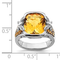 Sterling Silver Rhodium Diam. and Citrine Ring view 3