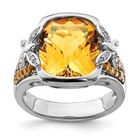 Sterling Silver Rhodium Diam. and Citrine Ring view 1
