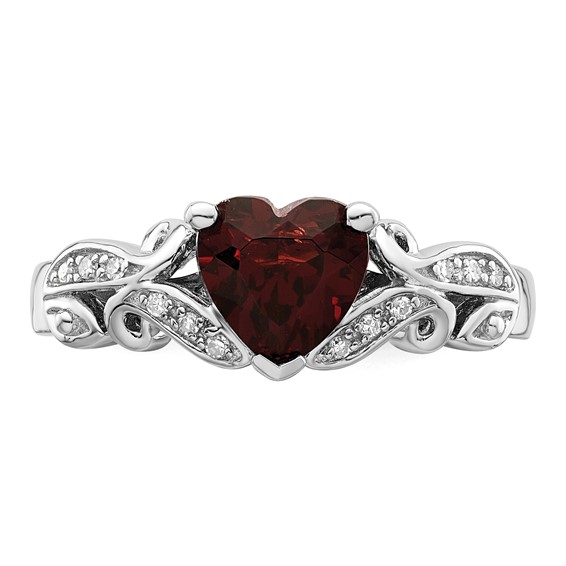 Sterling Silver Rhodium-plated Diamond and Garnet Ring