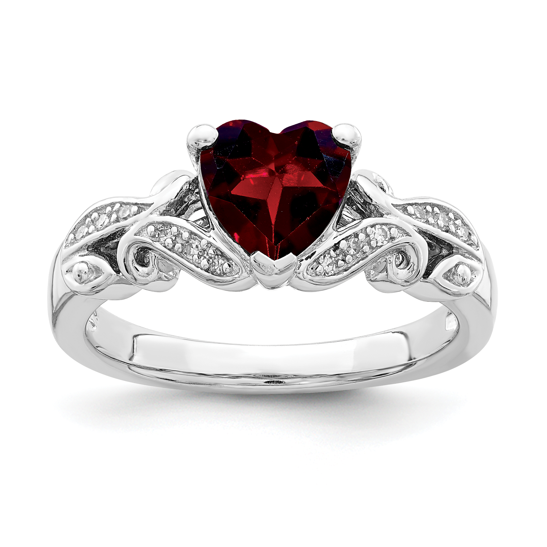 Sterling Silver Rhodium-plated Diamond and Garnet Ring (QR4592GA-9)