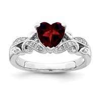 Sterling Silver Rhodium-plated Diamond and Garnet Ring view 1