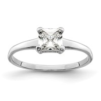 Sterling Silver Rhodium-plated Solitaire Princess CZ Ring view 1