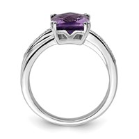 Sterling Silver Rhodium-plated Diamond and Amethyst Ring view 2