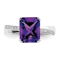 Sterling Silver Rhodium-plated Diamond and Amethyst Ring view 5