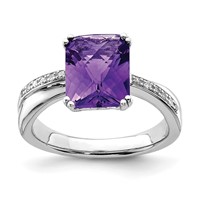 Sterling Silver Rhodium-plated Diamond and Amethyst Ring view 1