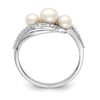 Sterling Silver Rhodium Plated Diamond and FW Cultured Pearl Ring view 2