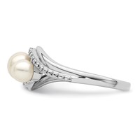 Sterling Silver Rhodium Plated Diamond and FW Cultured Pearl Ring view 3