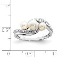 Sterling Silver Rhodium Plated Diamond and FW Cultured Pearl Ring view 4