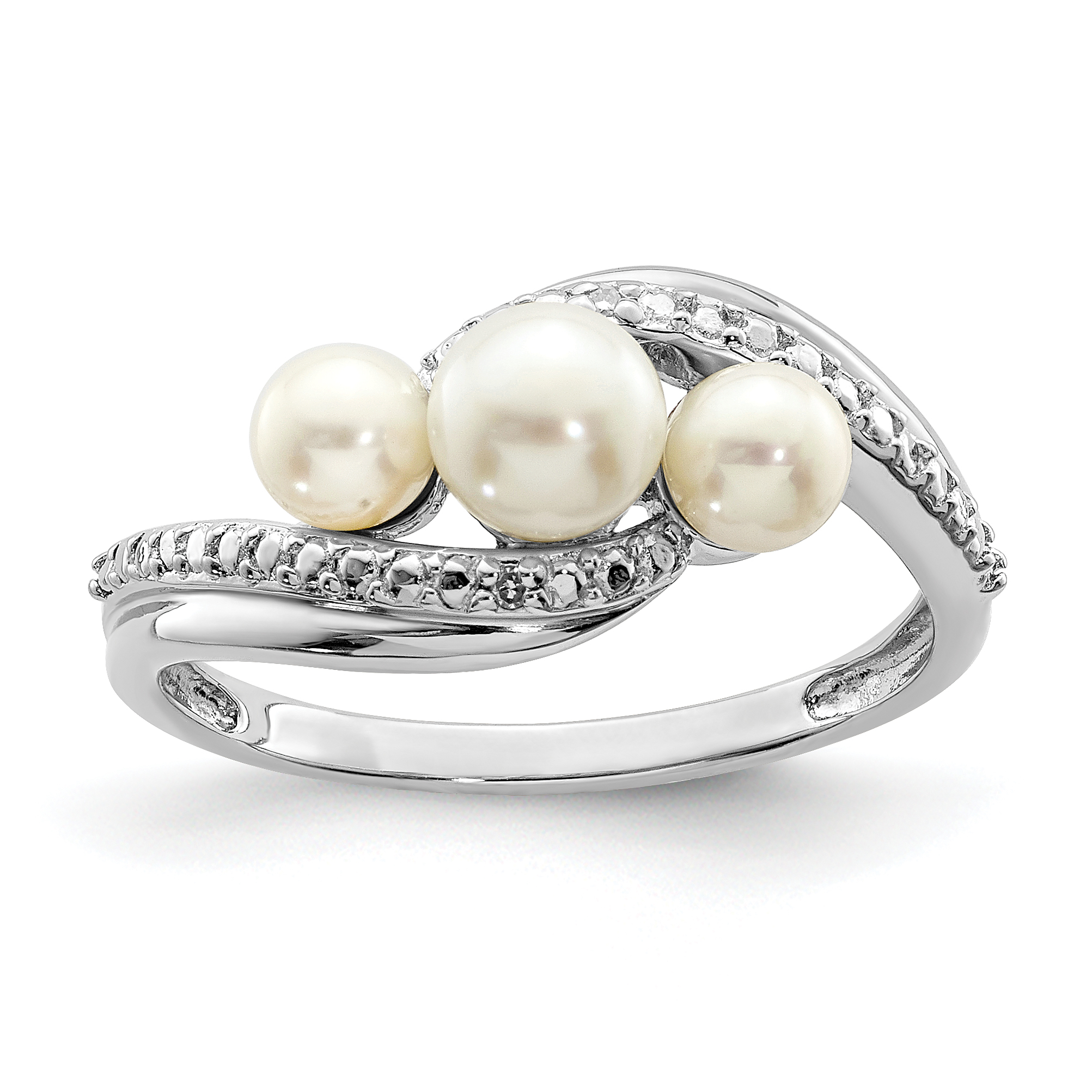 Sterling Silver Rhodium Plated Diamond and FW Cultured Pearl Ring (QR4617-6)