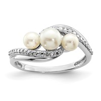 Sterling Silver Rhodium Plated Diamond and FW Cultured Pearl Ring view 1