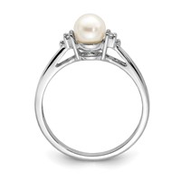 Sterling Silver Rhodium Plated Diamond and FW Cultured Pearl Ring view 2
