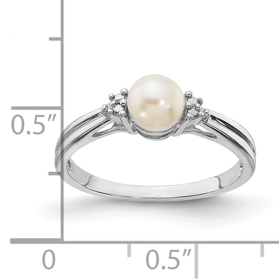 Sterling Silver Rhodium Plated Diamond and FW Cultured Pearl Ring