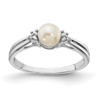 Sterling Silver Rhodium Plated Diamond and FW Cultured Pearl Ring view 1