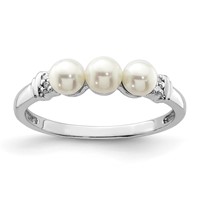 Sterling Silver Rhodium Plated Diamond and FW Cultured Pearl Ring view 1