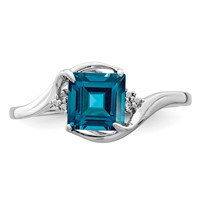 Sterling Silver Rhodium Plated Diamond & London Blue Topaz Ring view 4