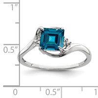 Sterling Silver Rhodium Plated Diamond & London Blue Topaz Ring view 5