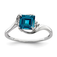 Sterling Silver Rhodium Plated Diamond & London Blue Topaz Ring view 1