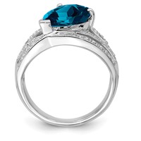 Sterling Silver Rhodium Plated Diamond & London Blue Topaz Ring view 2
