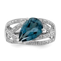 Sterling Silver Rhodium Plated Diamond & London Blue Topaz Ring view 5