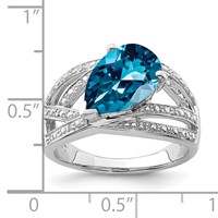 Sterling Silver Rhodium Plated Diamond & London Blue Topaz Ring view 4