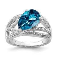 Sterling Silver Rhodium Plated Diamond & London Blue Topaz Ring view 1