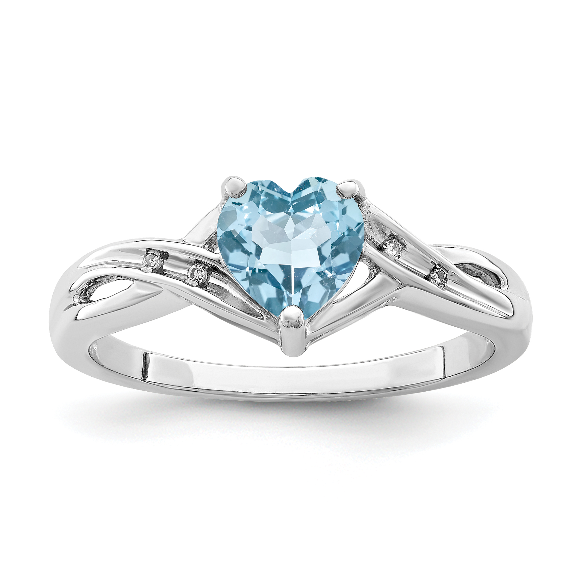 Sterling Silver Rhodium Plated Dia. Lt Swiss Blue Topaz Heart Ring (QR4624BT-7)
