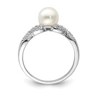 Sterling Silver Rhodium Plated Diamond and FW Cultured Pearl Ring view 2