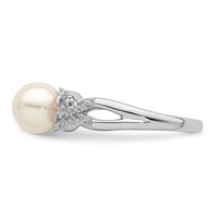 Sterling Silver Rhodium Plated Diamond and FW Cultured Pearl Ring view 3