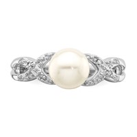 Sterling Silver Rhodium Plated Diamond and FW Cultured Pearl Ring view 5