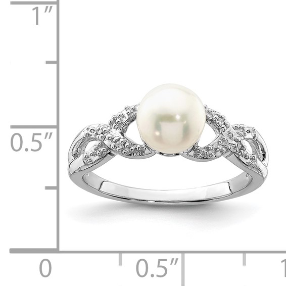 Sterling Silver Rhodium Plated Diamond and FW Cultured Pearl Ring
