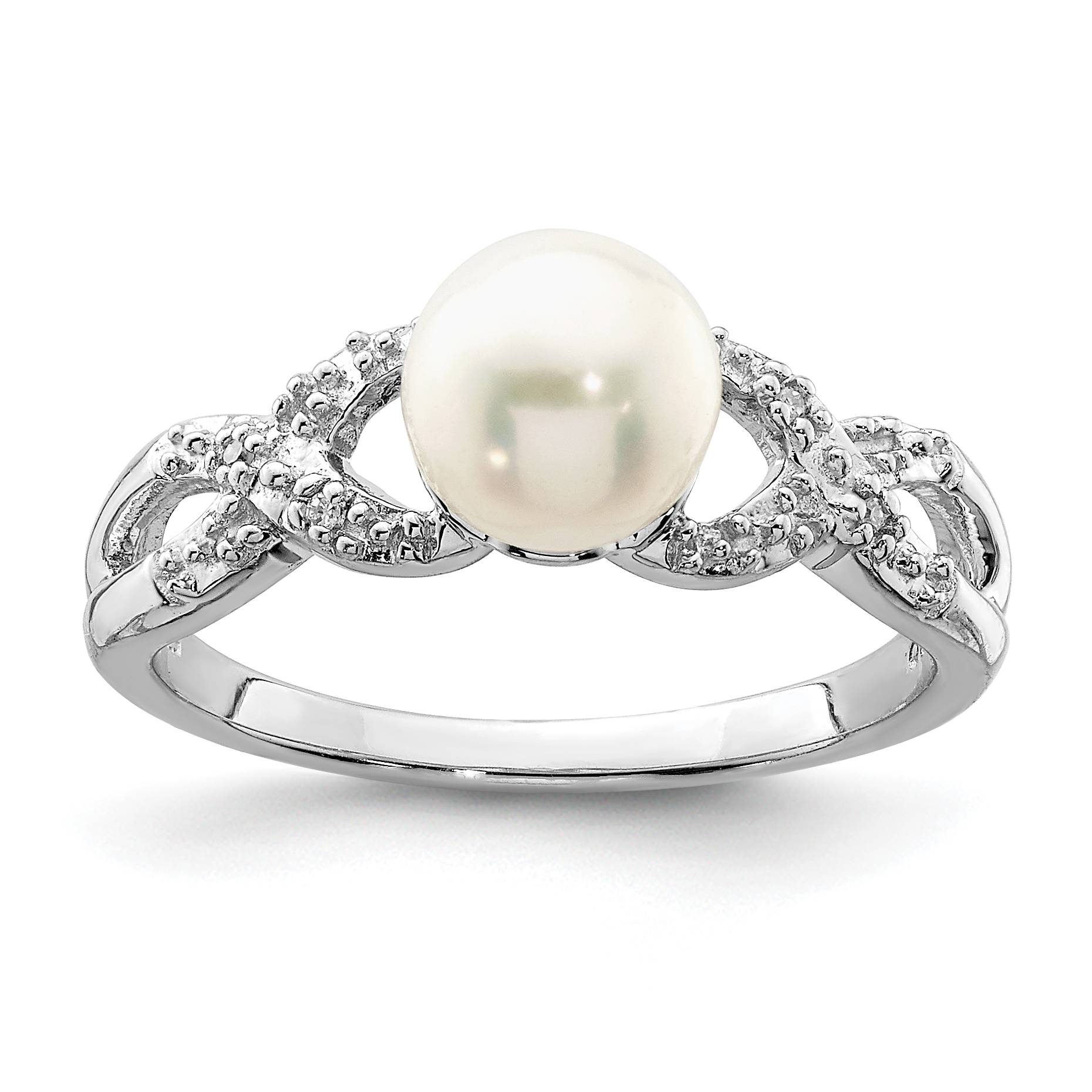 Sterling Silver Rhodium Plated Diamond and FW Cultured Pearl Ring (QR4626-6)