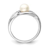 Sterling Silver Rhodium Plated Diamond and FW Cultured Pearl Ring view 2