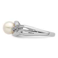 Sterling Silver Rhodium Plated Diamond and FW Cultured Pearl Ring view 3