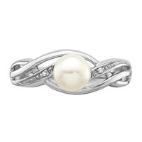 Sterling Silver Rhodium Plated Diamond and FW Cultured Pearl Ring view 5