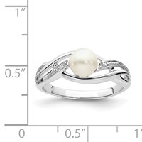 Sterling Silver Rhodium Plated Diamond and FW Cultured Pearl Ring view 4