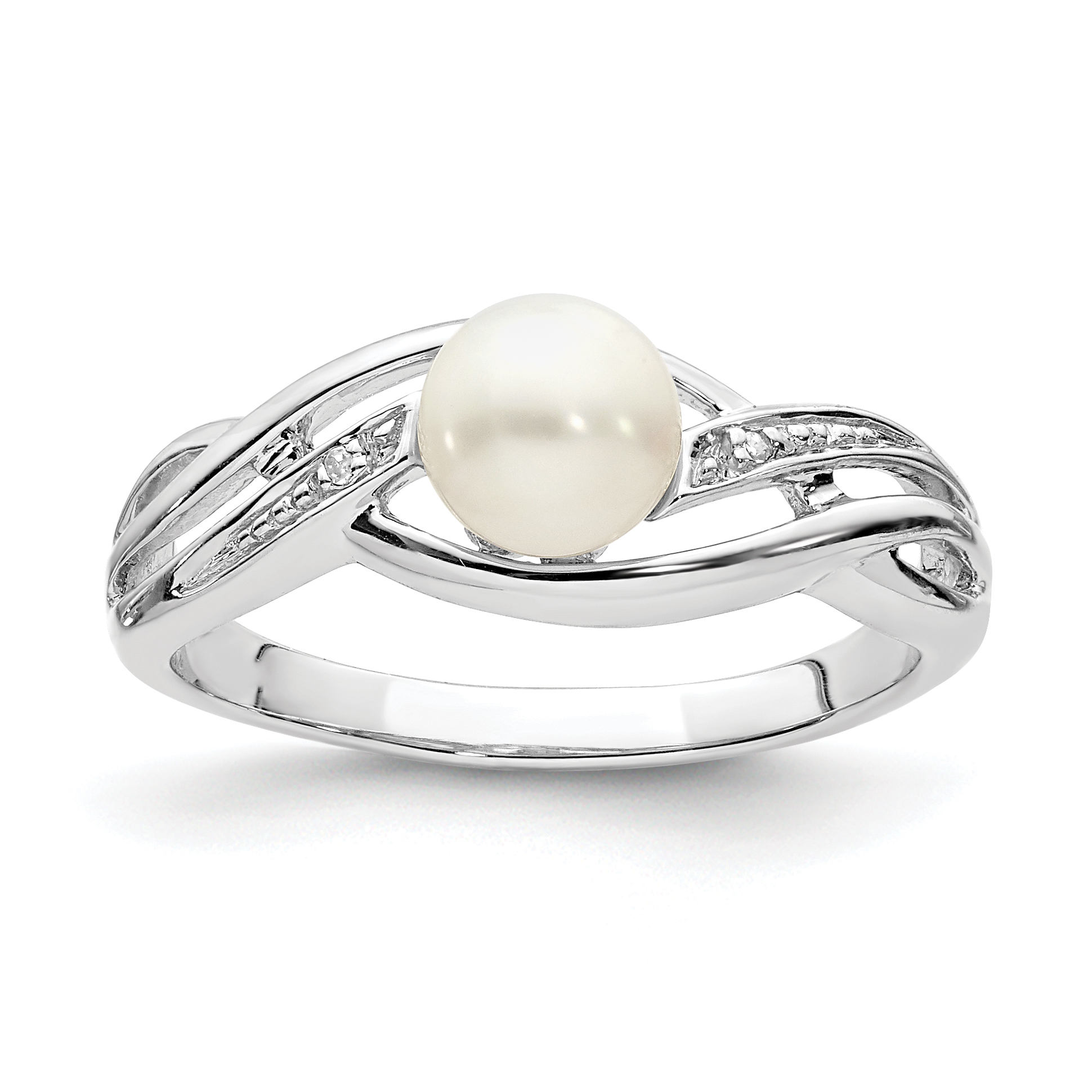 Sterling Silver Rhodium Plated Diamond and FW Cultured Pearl Ring (QR4627-7)